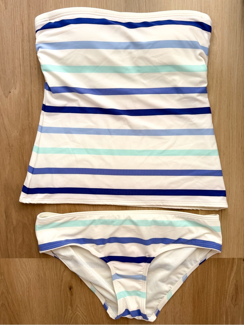 kate spade White Striped Tankini with Blue and Mint Stripes